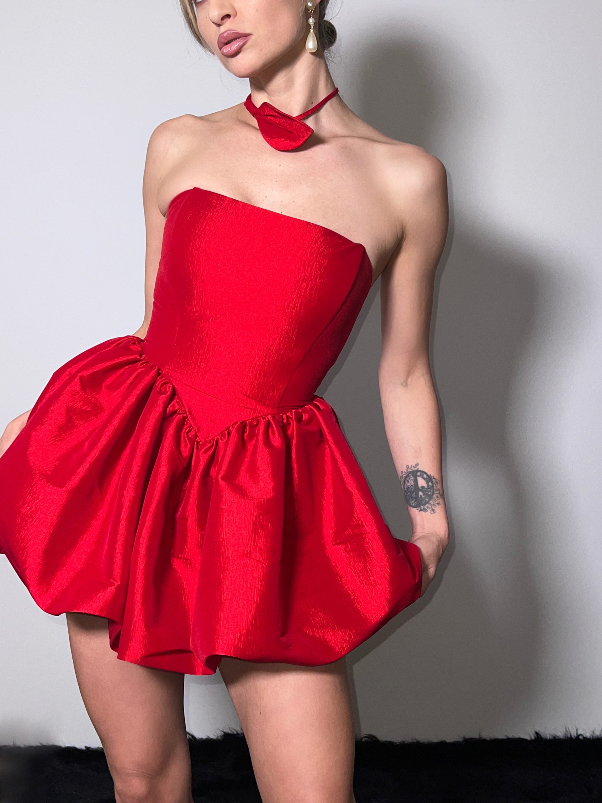 2 in 1 RED BUBBLE DRESS - Image 3