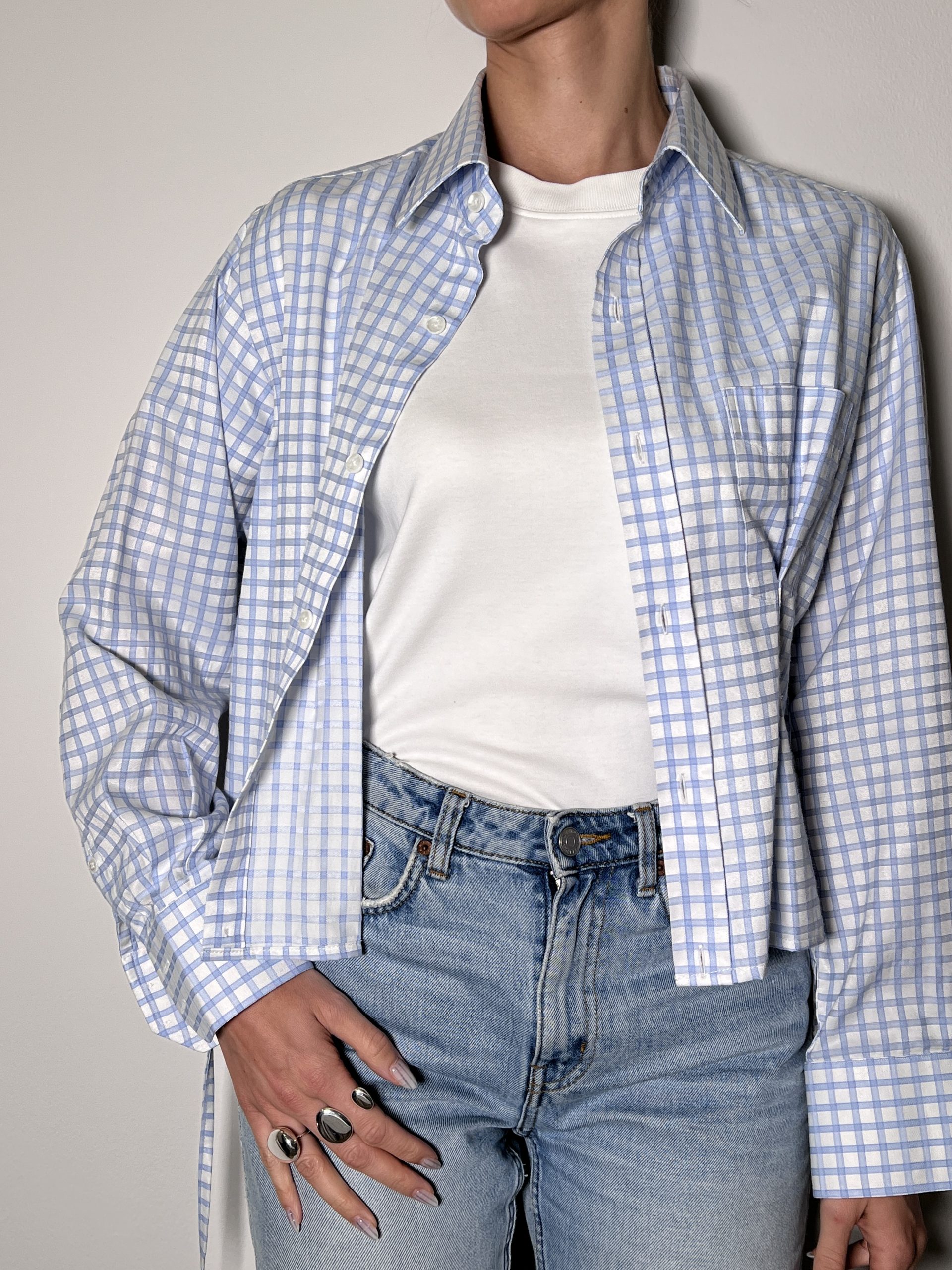 SHIRT + TIE Plaid Baby Blue - Image 5