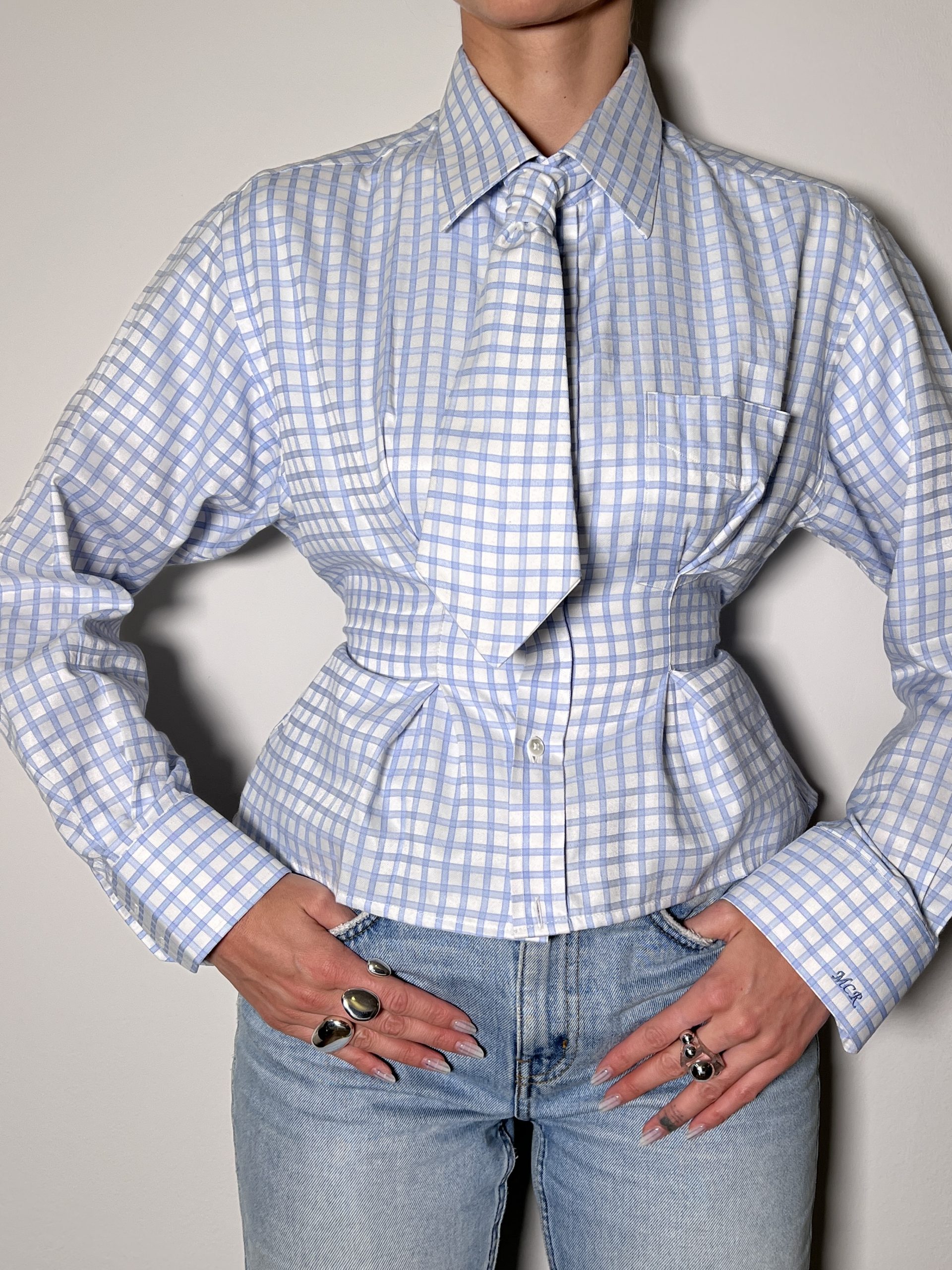 SHIRT + TIE Plaid Baby Blue - Image 2