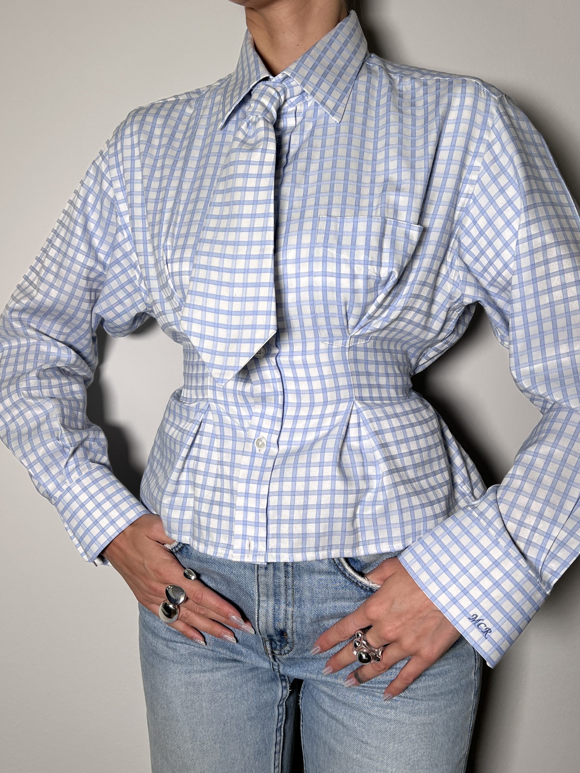 SHIRT + TIE Plaid Baby Blue