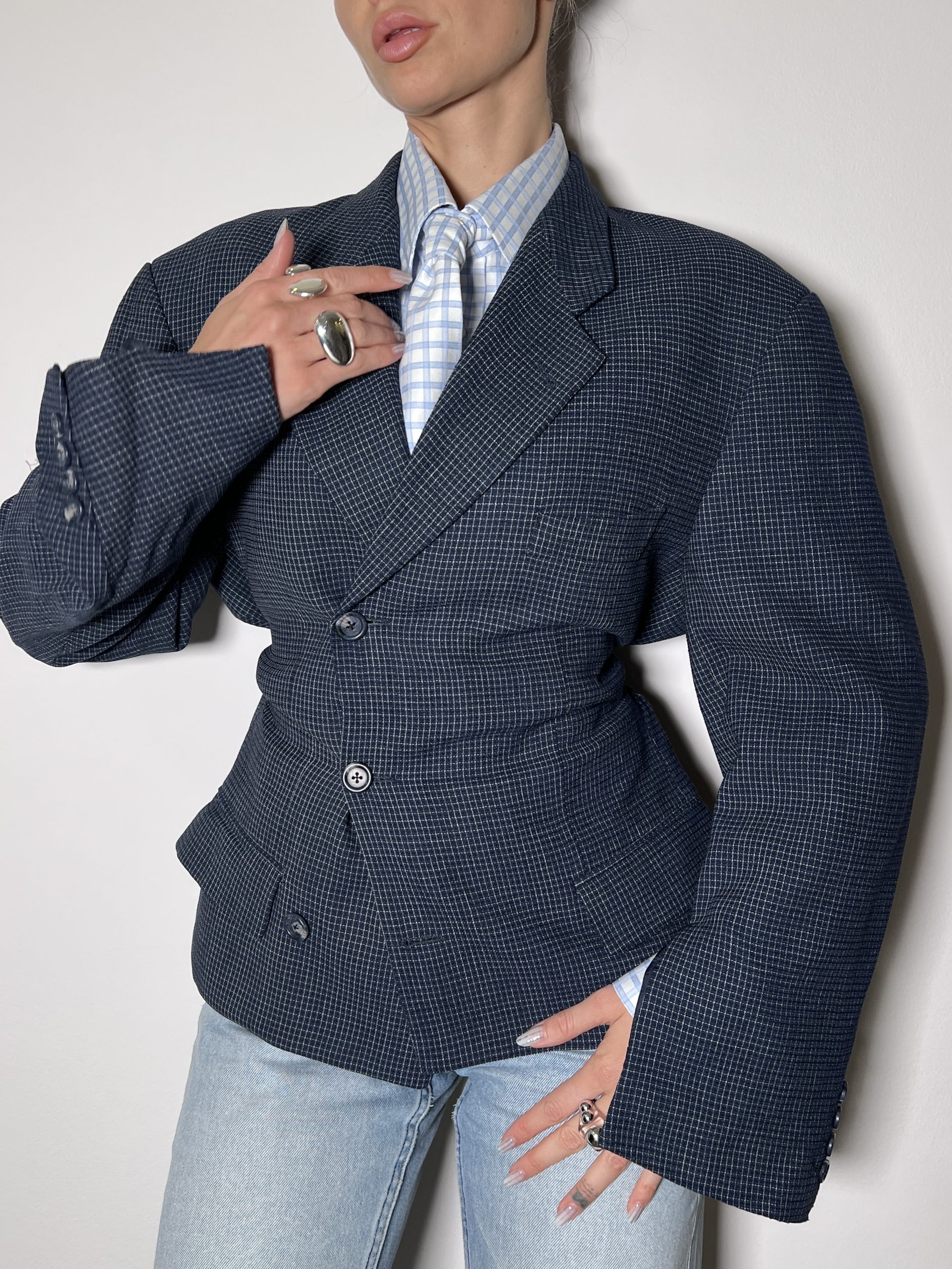 COZY BLAZER Plaid Navy