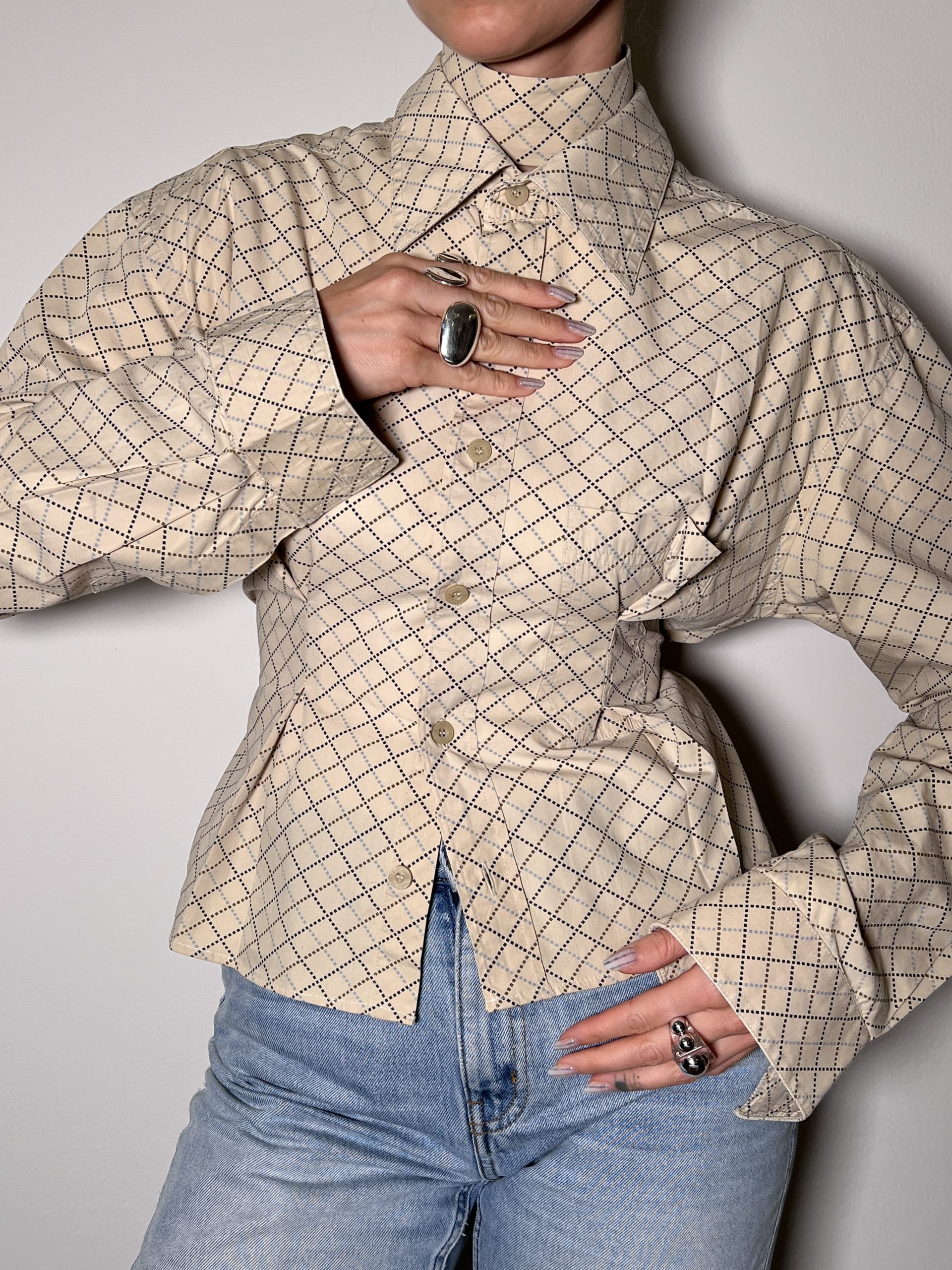 SHIRT + TIE Plaid Beige - Image 5