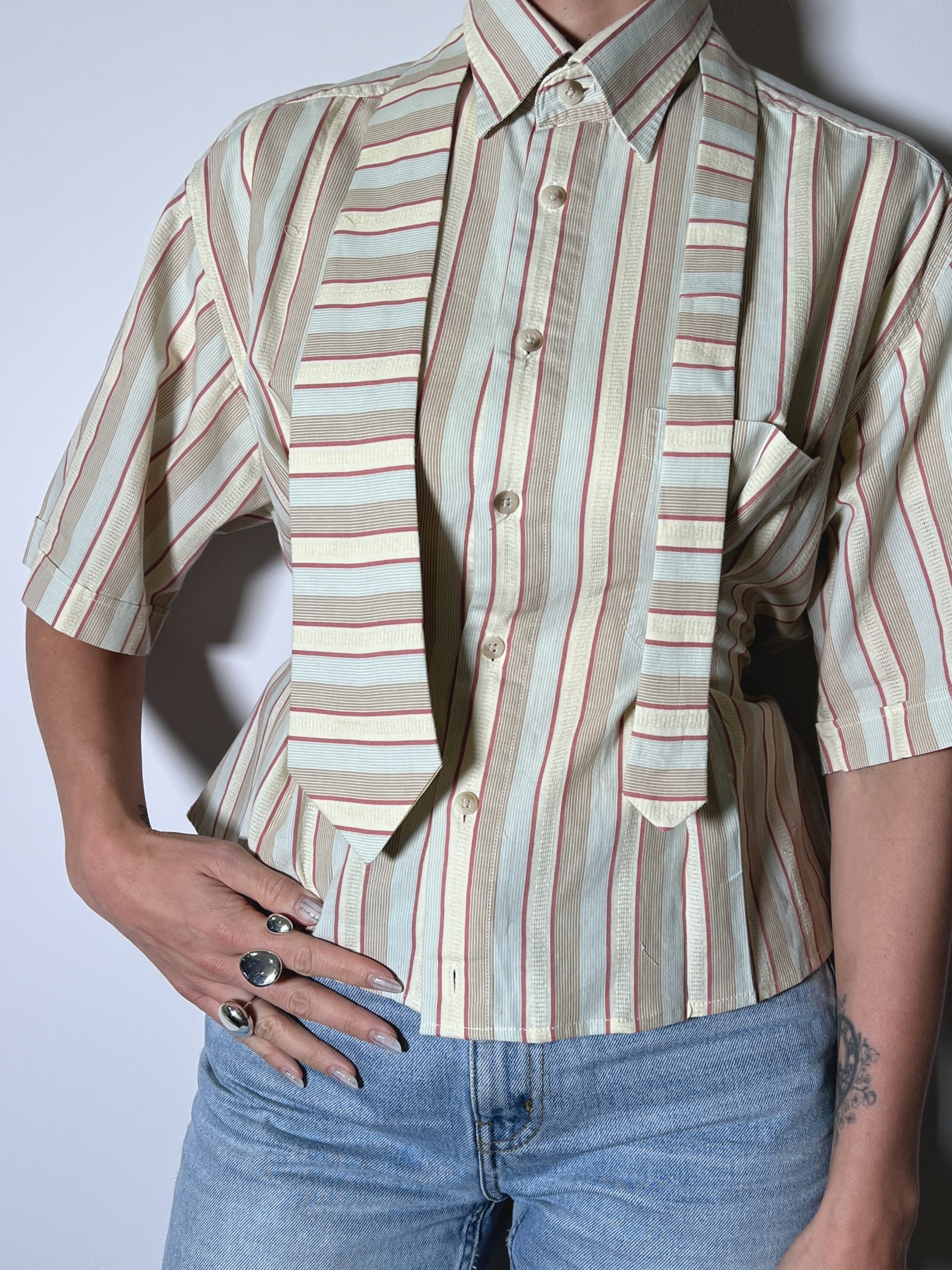 SHIRT + TIE Stripes Beige - Image 2